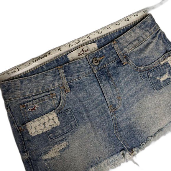 Hollister Skirt Women Size 26 Denim Mini Distressed Daisy Flower Lace Small - Picture 6 of 7